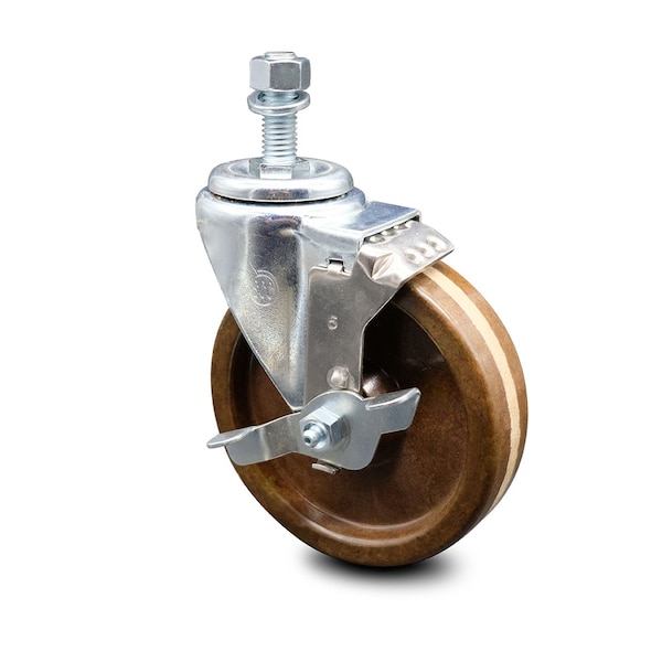 5 Inch High Temp Phenolic Wheel Swivel 12mm Threaded Stem Caster with Brake